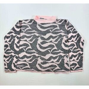 Vintage Adele Knitwear Pink Grey Animal Print Mock Neck Sweater Made in USA